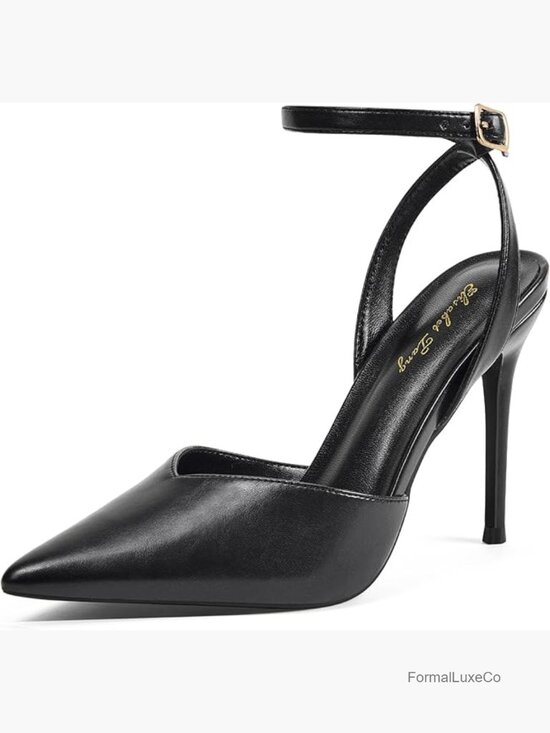 4-Inch Stiletto Pumps with Adjustable Ankle Strap, Pointed Toe Heels for Work